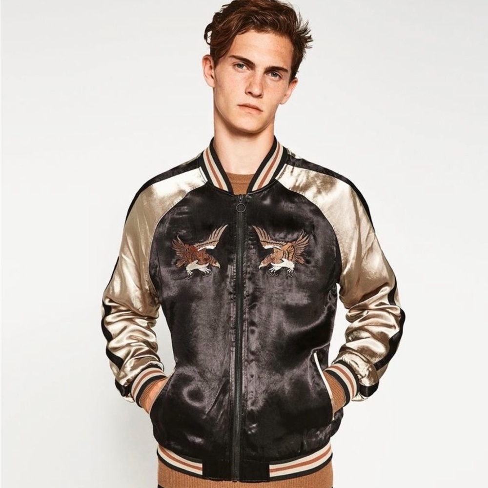 Embroidered Satin Bomber Jacket